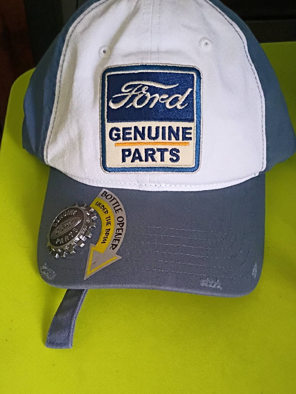 Ford Blue & White 'Genuine Parts' Baseball Cap NWT With Built In Bottle Opener